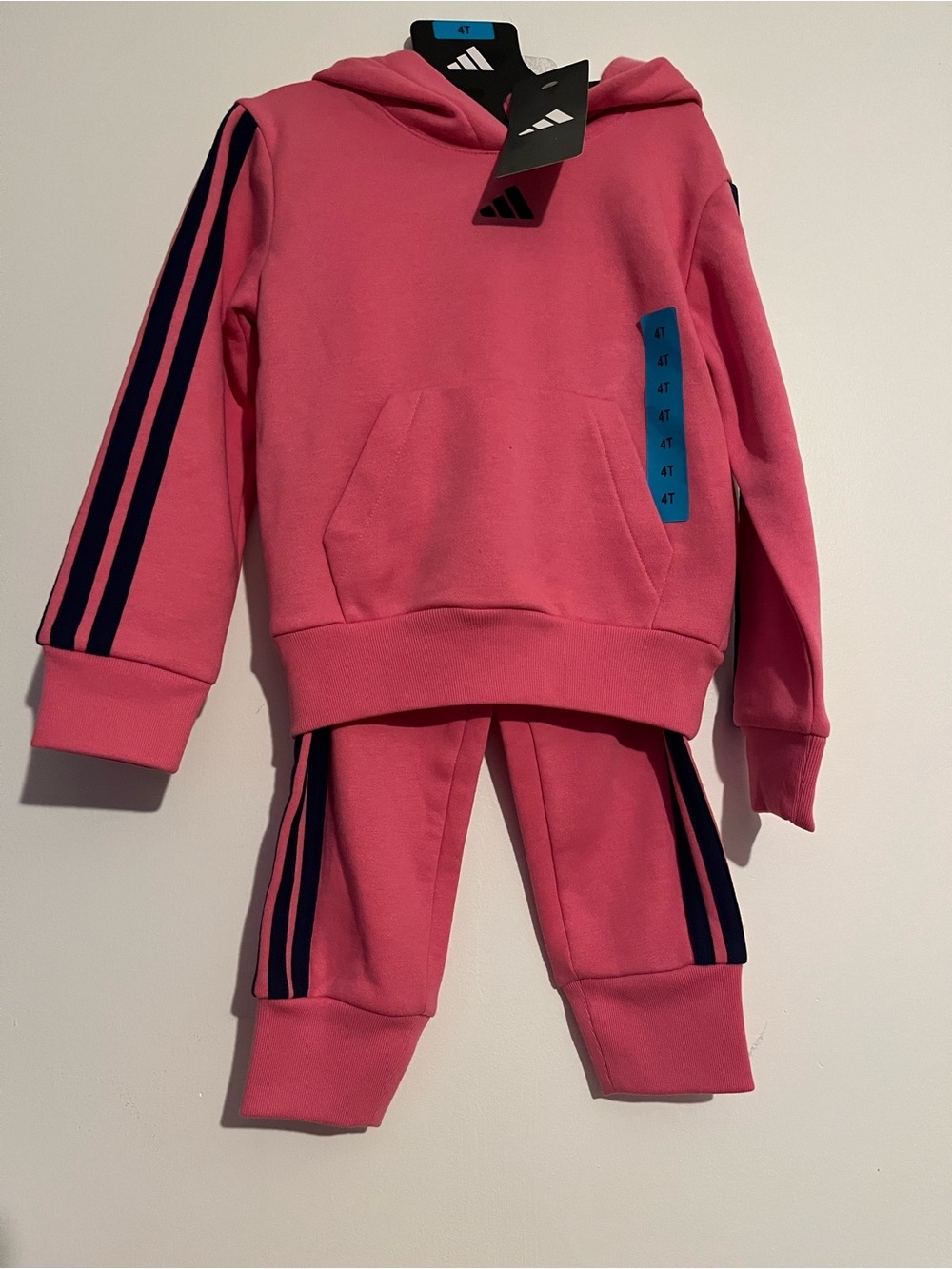 adidas Pink Hoodie & Joggers Set with Navy Stripes